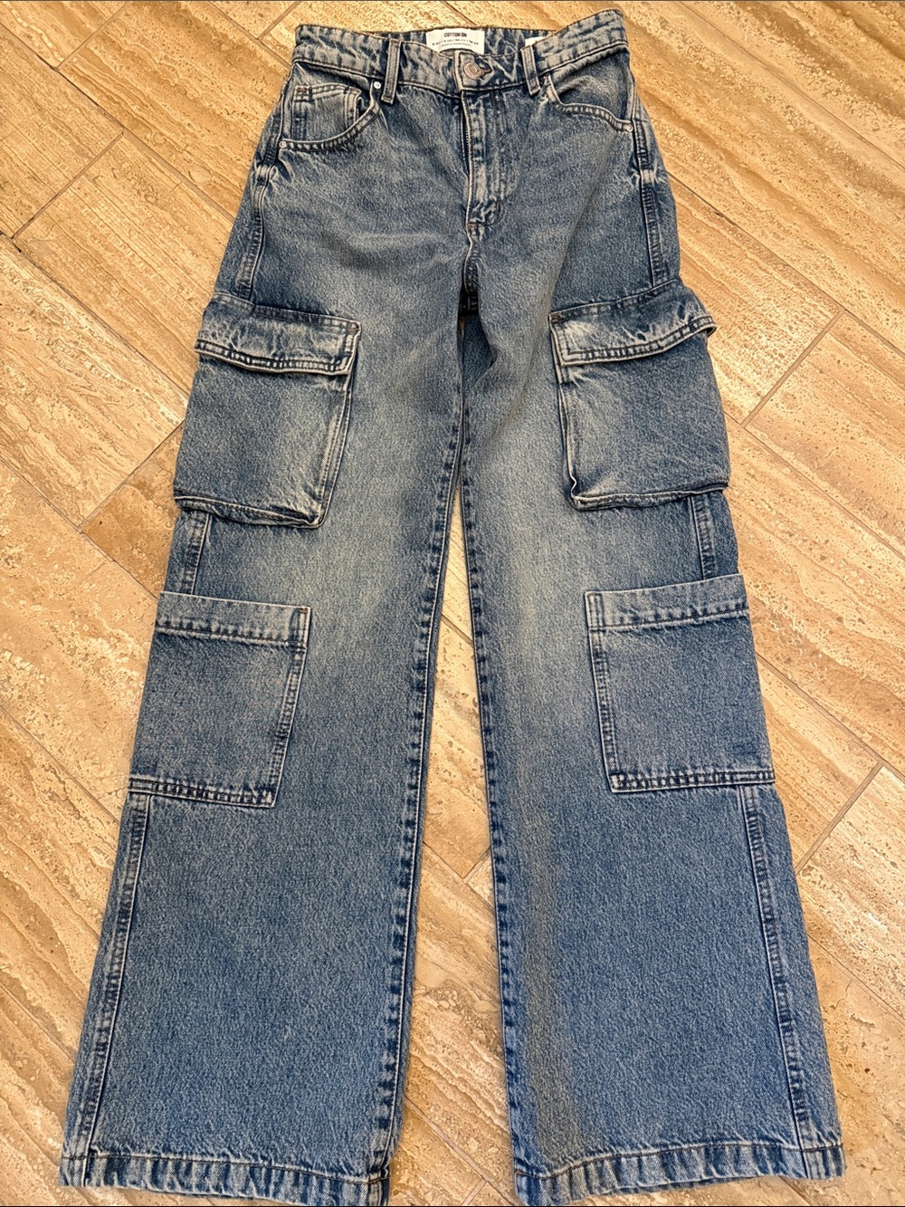 Cotton On Women’s Medium Blue Cargo Wide Leg Jeans Size 2